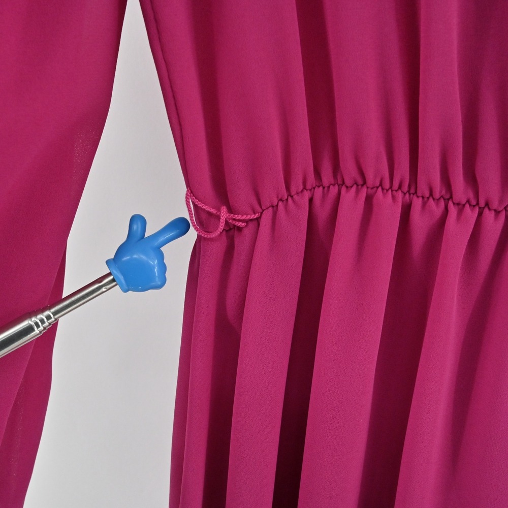 Vintage‎ 70s 80s Blouson Evening Midi Dress Sz 10 Pink Beaded Sequin Puff Sleeve - Picture 12 of 13